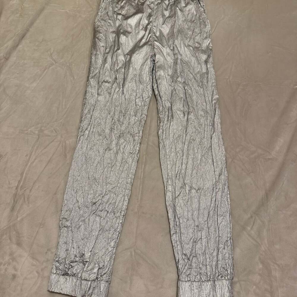 Free People Mesmerize Me Shine Metallic Silver Jogger Pants
